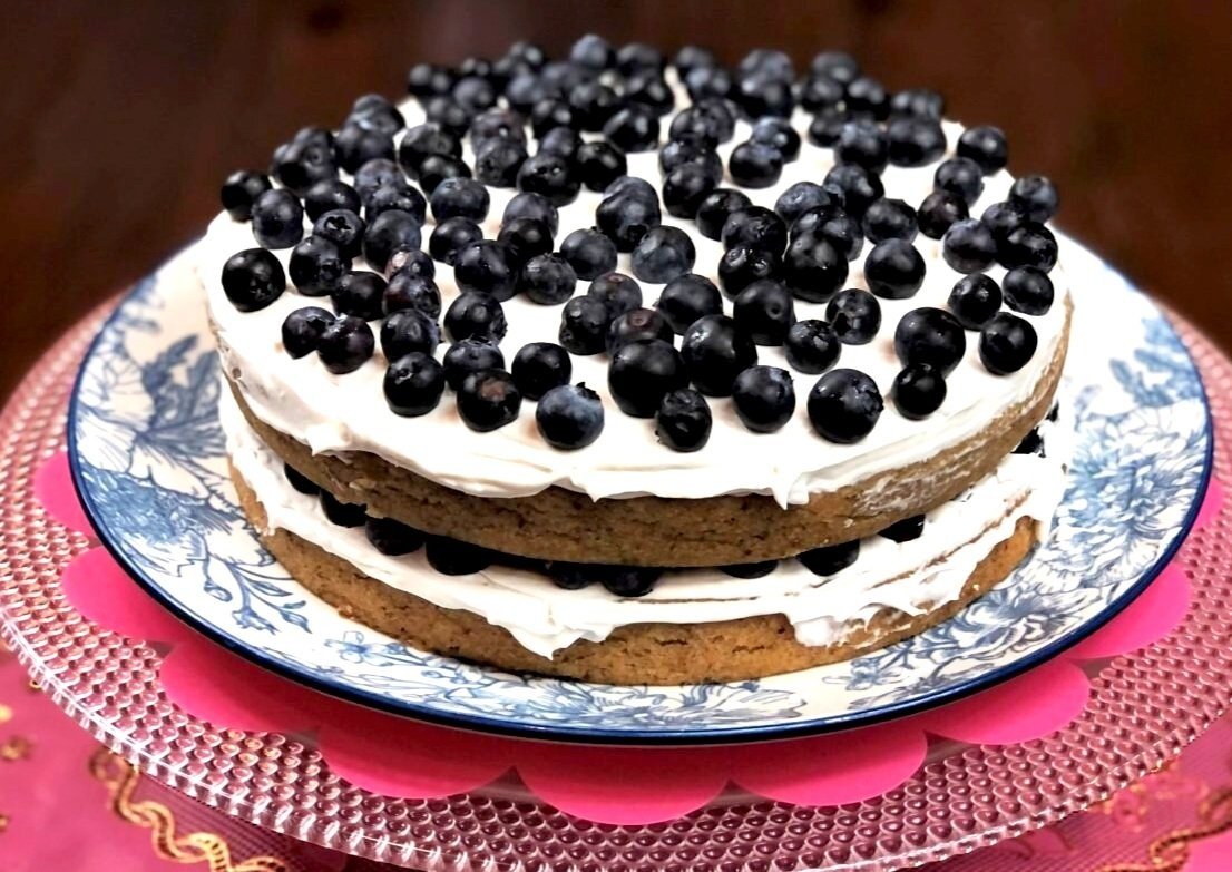 Blueberry and Vanilla Vegan Cake with Coconut Whipped Cream
